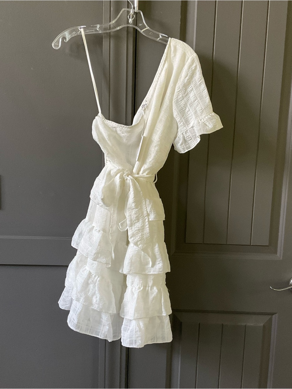 Stellah One-Shoulder Ruffle Tiered Dress with Self-Tie Waist